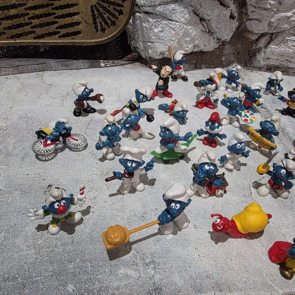Vintage Smurf Figures Lot of 38 1970s-1980s Peyo Schleich Figurines Snail